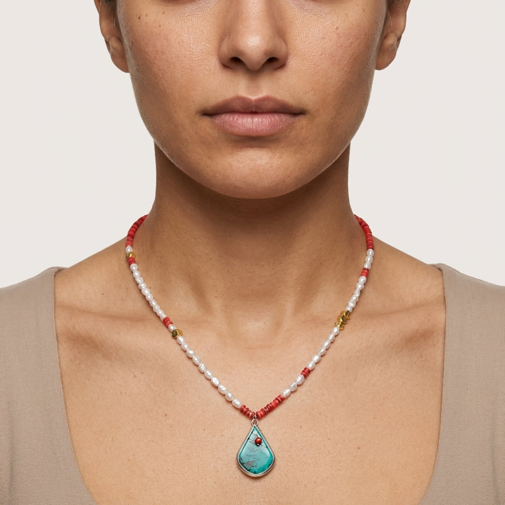 Coral Tide Turquoise Drop Necklace