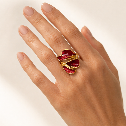 Crimson Petal Bloom Ring