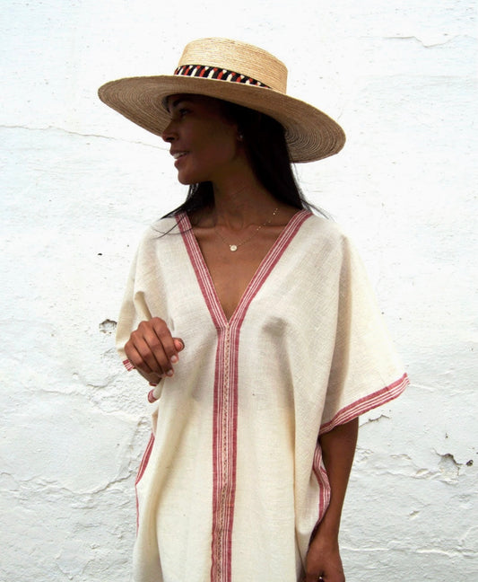 Handwoven Caftan Dress Three Burgundy Stripes