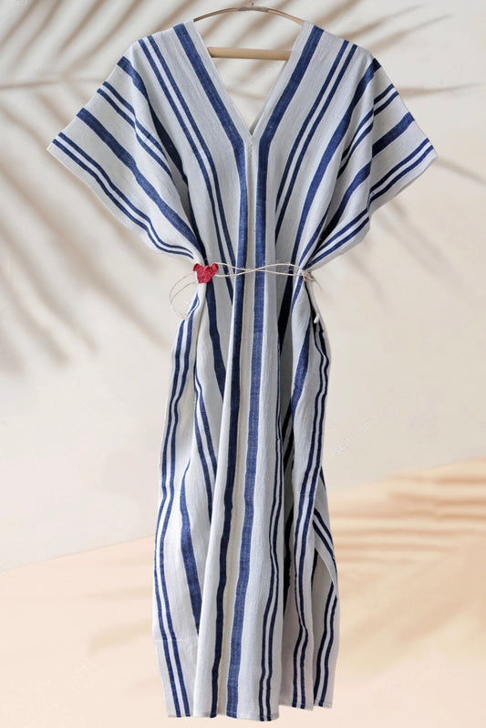 Handwoven Caftan Dress Navy