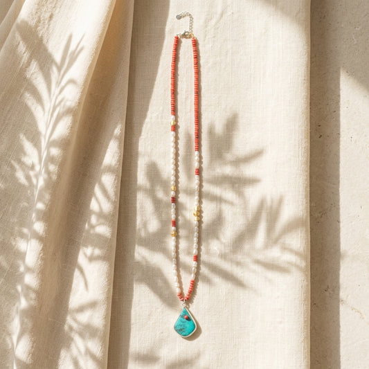 Coral Tide Turquoise Drop Necklace