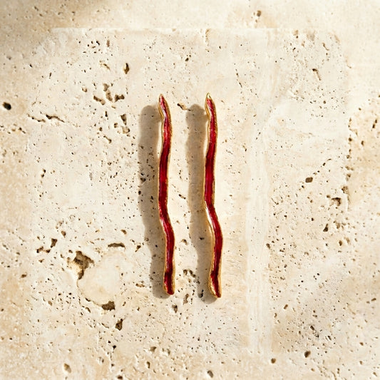 Crimson Coral Line Earrings