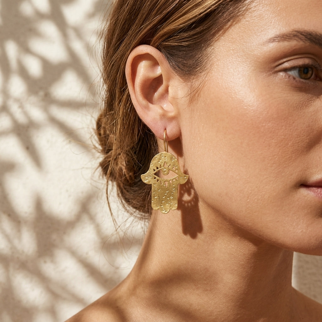 Golden Hamsa Protection Earrings