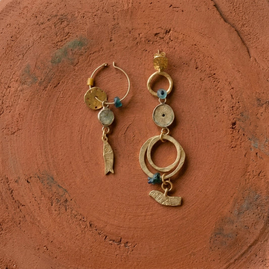 Aegean Fish and Bird Roman Glass Earrings